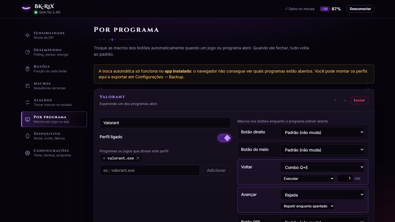 Perfis por programa: macros diferentes para cada jogo